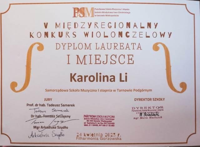 V Międzyregionalny Konkurs Wiolonczelowy w Gorzowie Wlkp. 24 IV 2023
