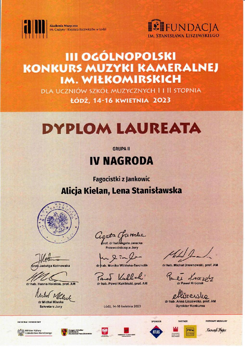 III Ogólnopolski Konkurs Zespołów Kameralnych im. Wiłkomirskich w Łodzi 14-16 IV 2023